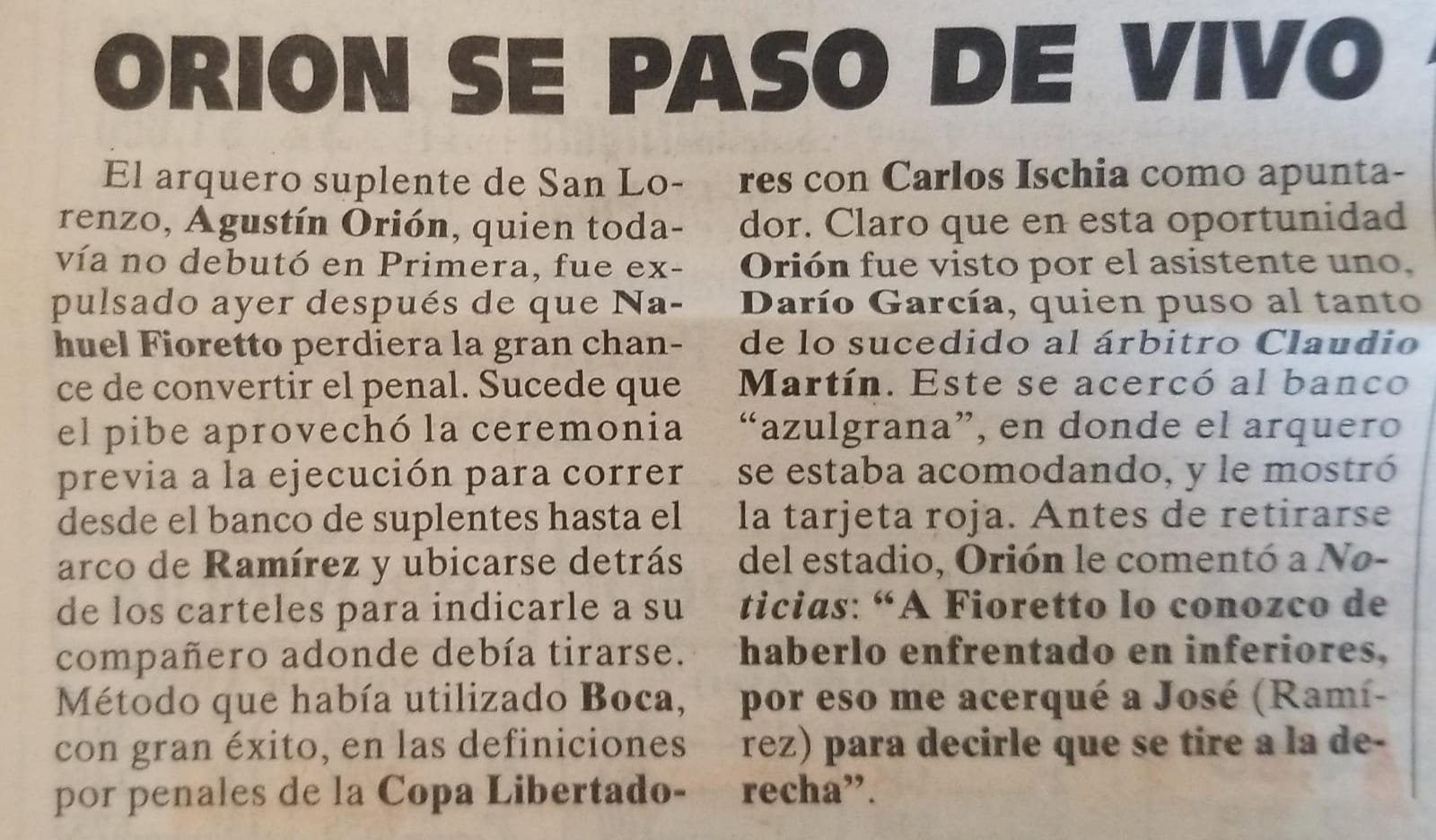 86' · Tarjeta Roja · Orion, Agustín Ignacio